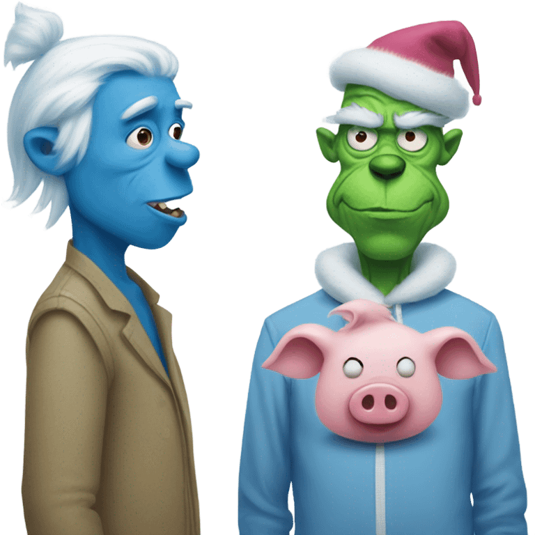 Blue grinch and pig man  emoji