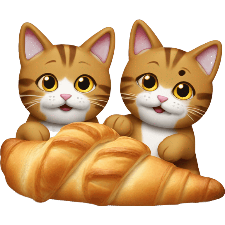 2 french cats eating croissants emoji