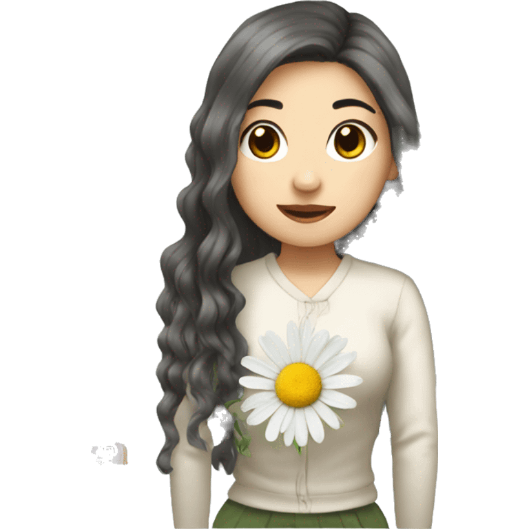 white asian girl who permed long hair with daisy emoji