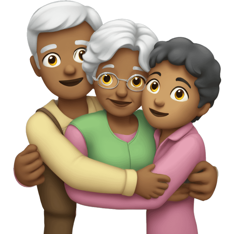 Grandma huggings with a boy and girl emoji