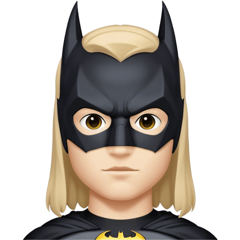 A teen with a middle part wearing a Batman mask emoji