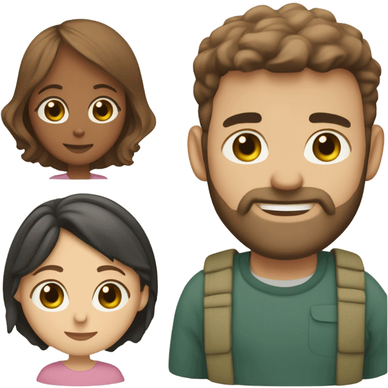 husband with wife (husband is taller, light brown short hair, light brown short full beard, green eyes and olive skin color)(wife has medium length dark brown hair and hazel green eyes with pale skin color) emoji