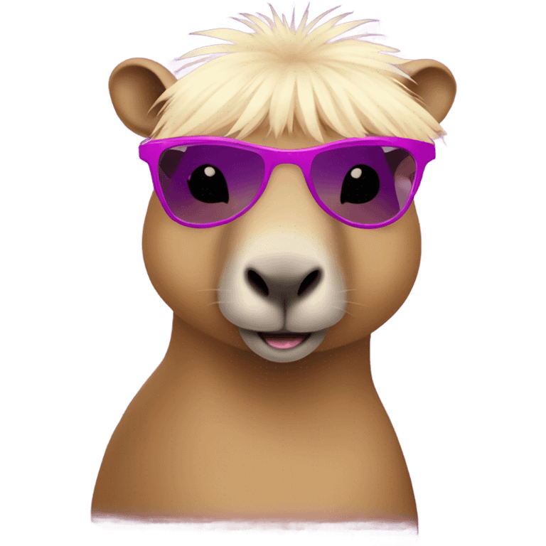 capybara with purple tutu, pink sunglasses, red lipstick, and blonde wig emoji