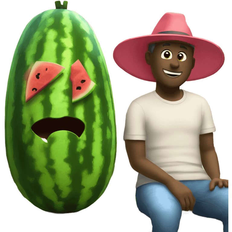 Happy watermelon on the bench talking to his friend emoji