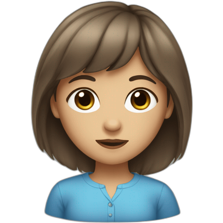 girl with bangs and very long brown hair and blue shirt emoji