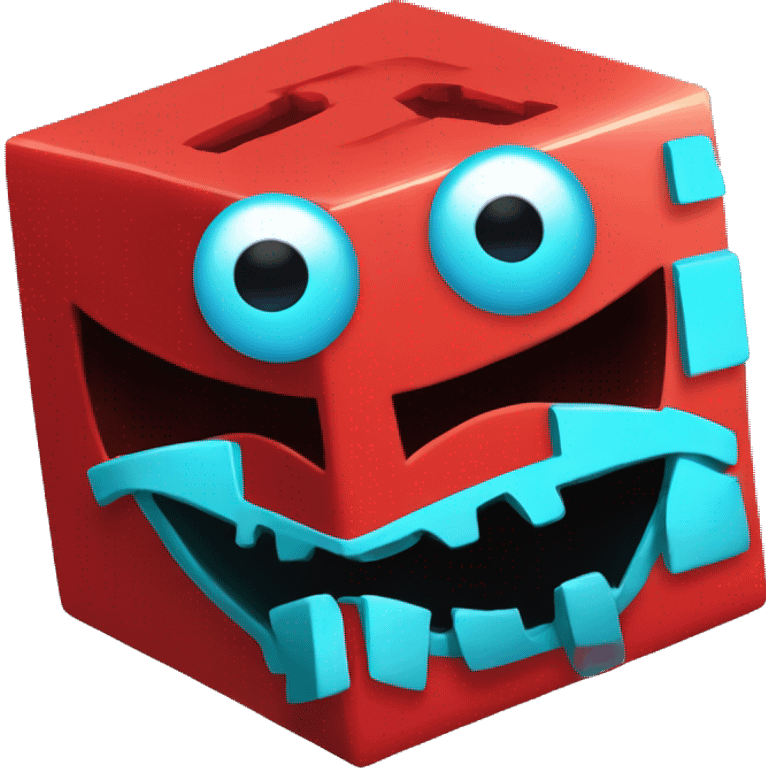 Red cube with cyan face from geometry dash emoji