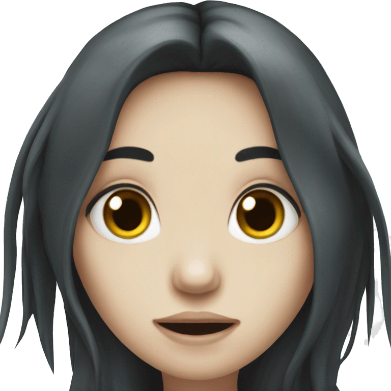 Pale girl with long black hair hungry  emoji