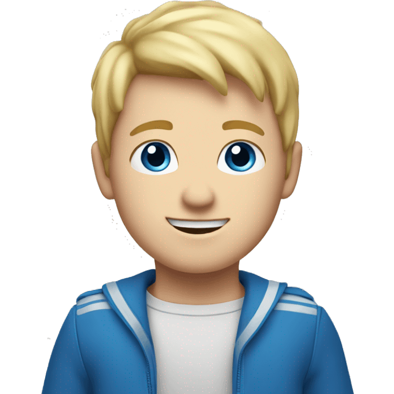 a blonde hair boy, with blue eyes, shwing a welcome soign emoji