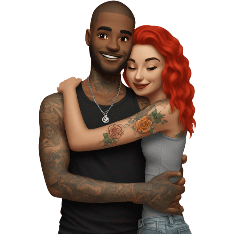 Photo model tattooed couple hugging  emoji