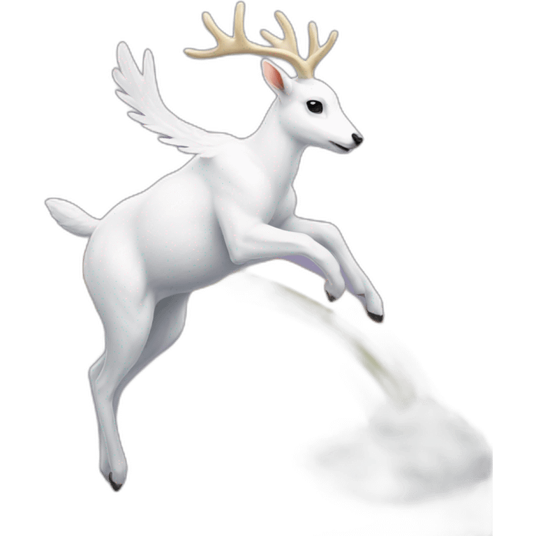 Flying white deer on the rainbow emoji