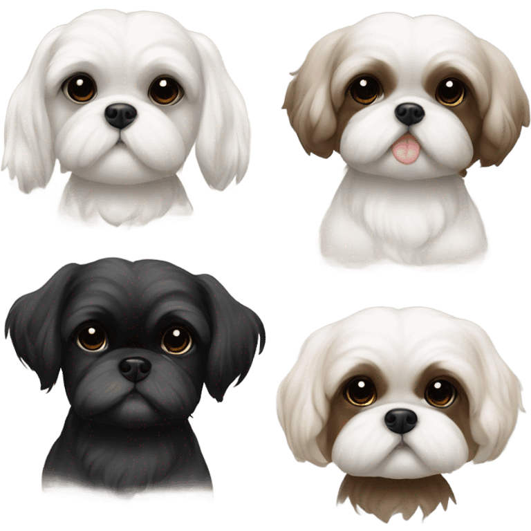 Shitz Tzu Beautiful two big faces black and white Puppies emoji