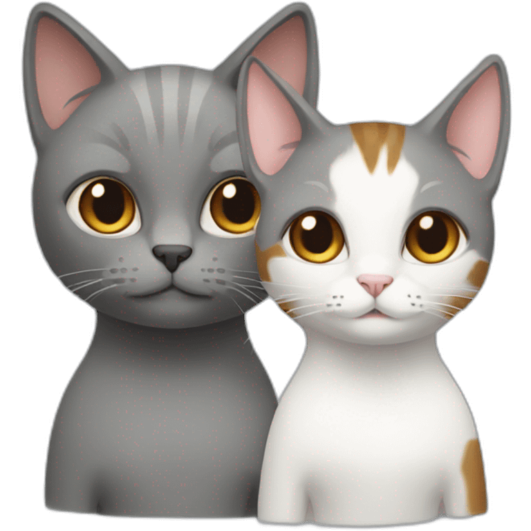 grey cat with white neck and brown cat with long emoji