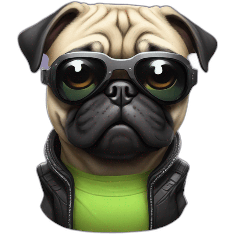 pug with black sunglasses and wearing a cyberpunk suit emoji