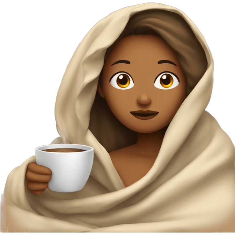 tan girl inside a blanket sipping coffee eyes closed emoji