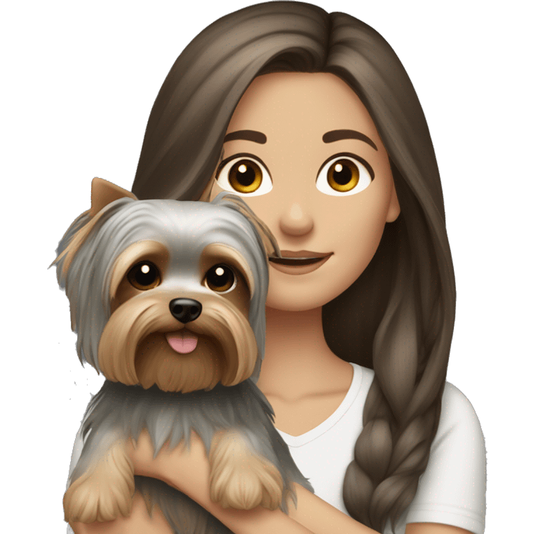 Brunette long hair white girl with grey yorkie puppy emoji