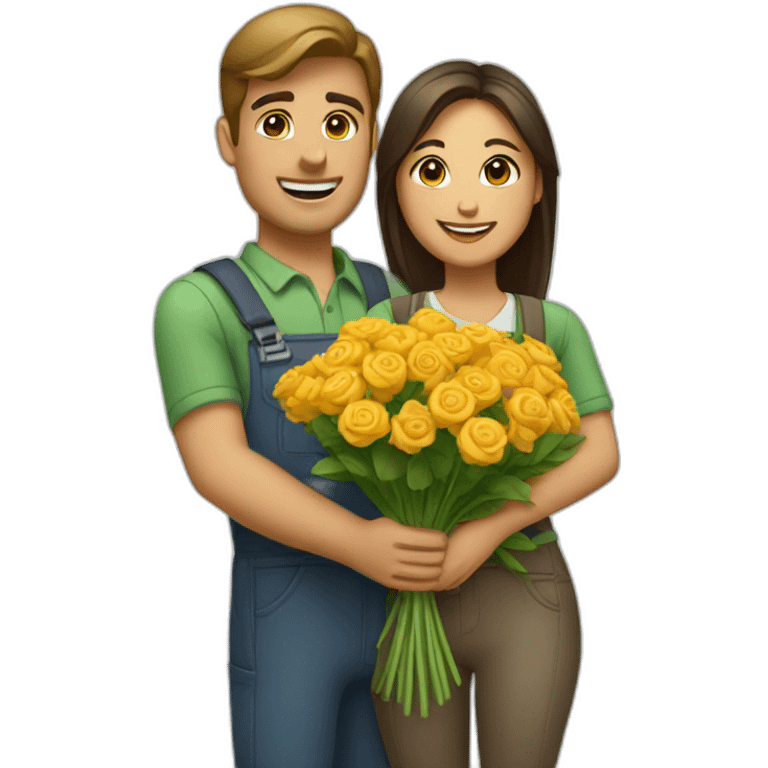 florist female giving flowers to delivery man emoji