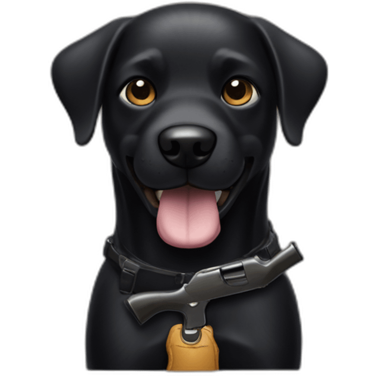 A black dog holding a shotgun with a smirk on his face emoji