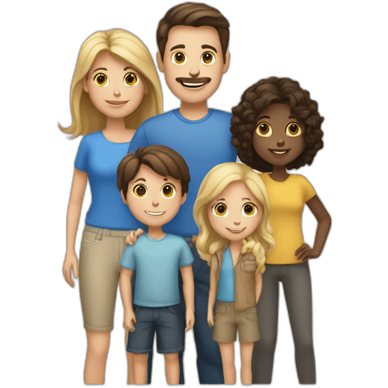 White family, 1 mom with dark hair, 1 boy with Brown hair, 2 girl with long blond hair emoji