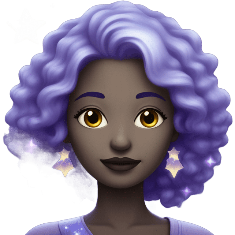 white-skinned mystical woman with sparkling galaxy hair with moon and stars in purple and blue shades emoji