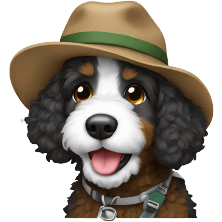 Bernedoodle dressed as hiker emoji