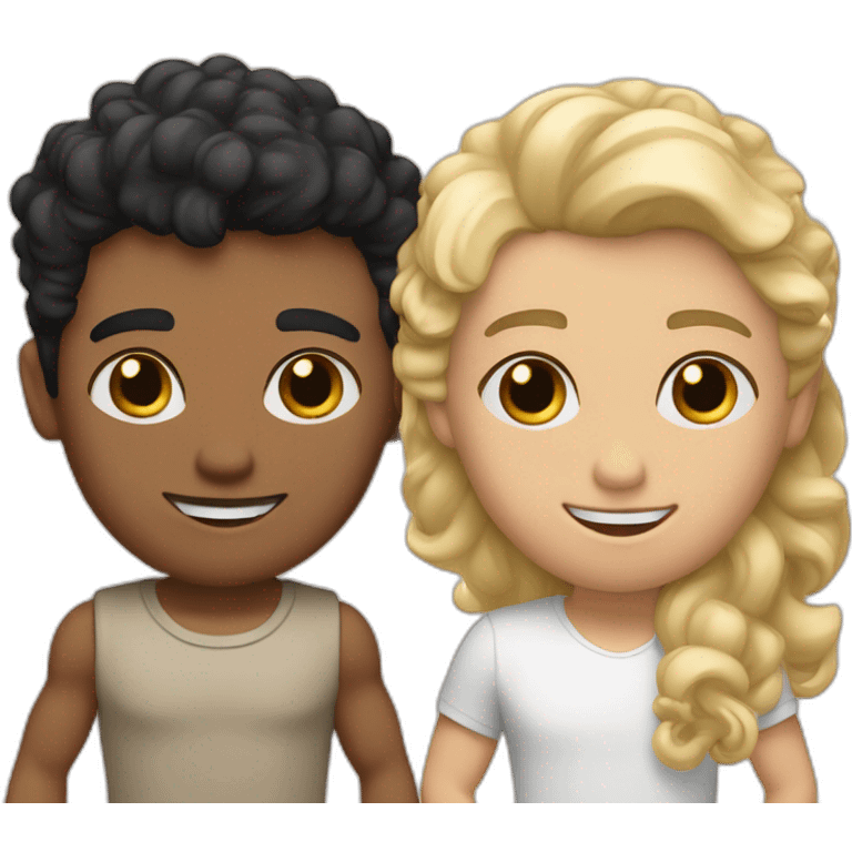 Gay couple, 1 Latino heritage taller black hair a bit muscled, the other one white Australian blonde hair curly holding hands emoji