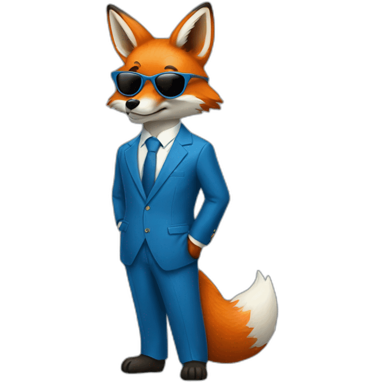 A fox in a blue four piece suit in sunglasses emoji