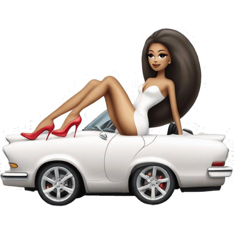 White glamour Girl lying on luxury car wearing stilettos emoji