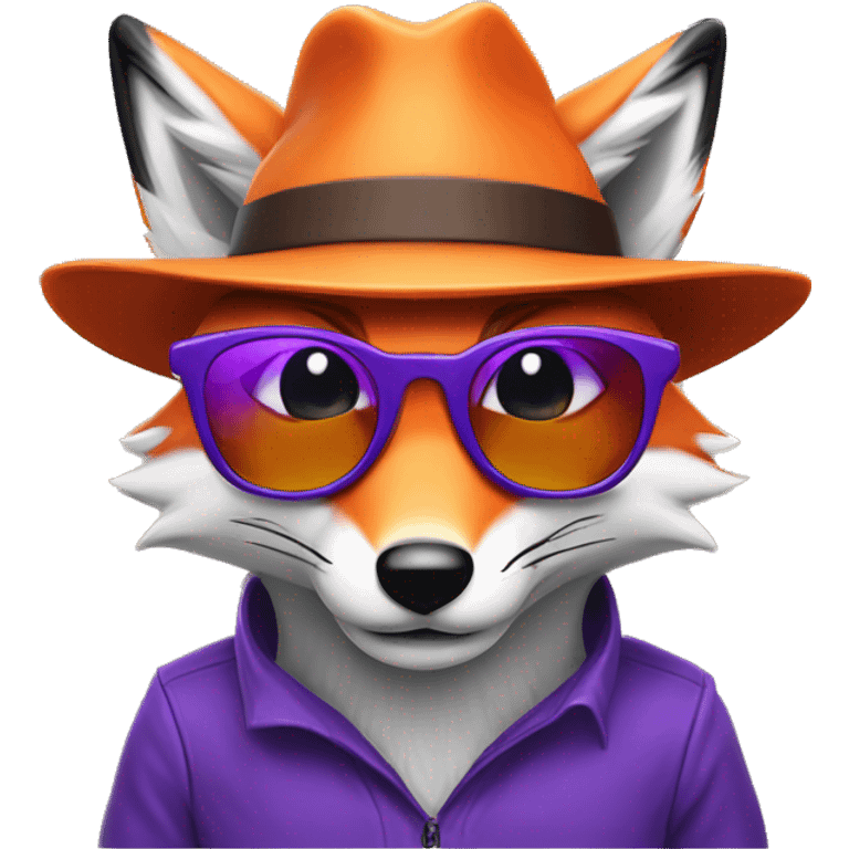 purple ad orange fox with wry smile, sunglases hat emoji