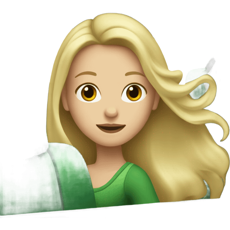 White girl with blonde hair in a green car emoji