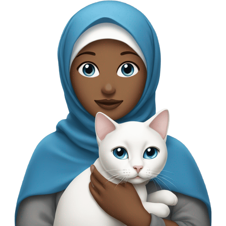 WHITE pretty blue eyes woman with hijab holding a cat emoji