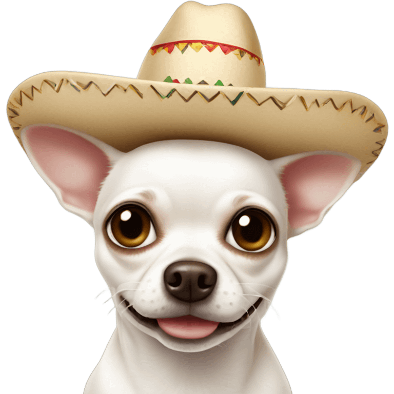 White chihuahua with dark brown spots wearing a sombrero emoji