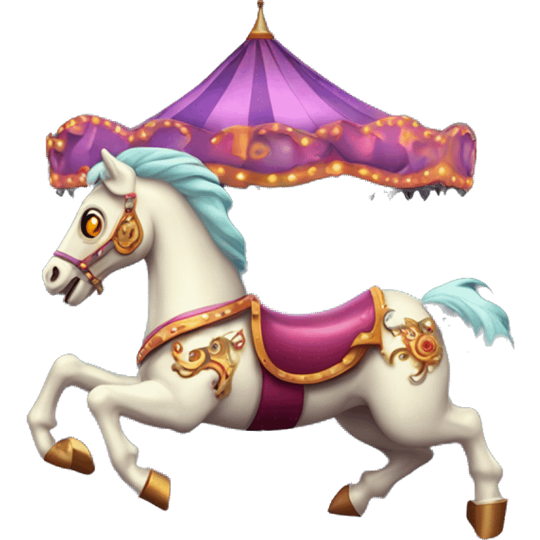 creepy carousel horse with glowing eyes, spinning in a dark circus emoji