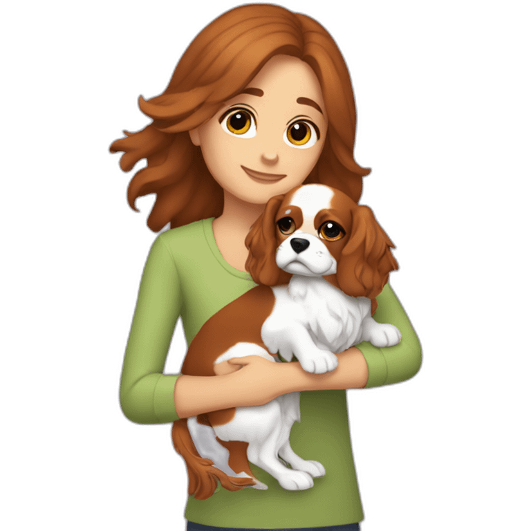 girl with brown hair girl hugging two cavalier king charles spaniel  emoji