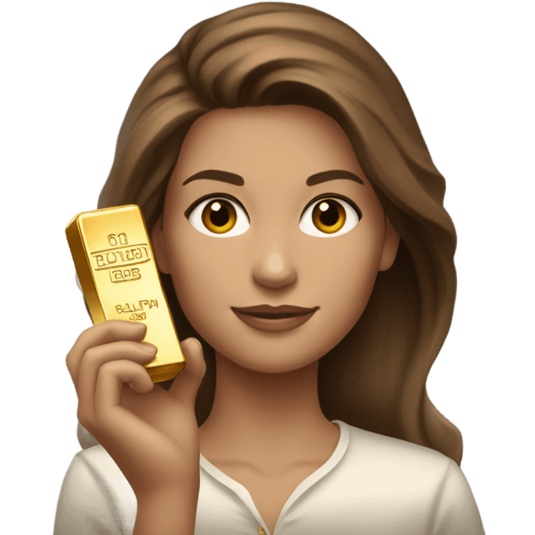 Brown haired Ralph lauren women working holding gold bars  emoji