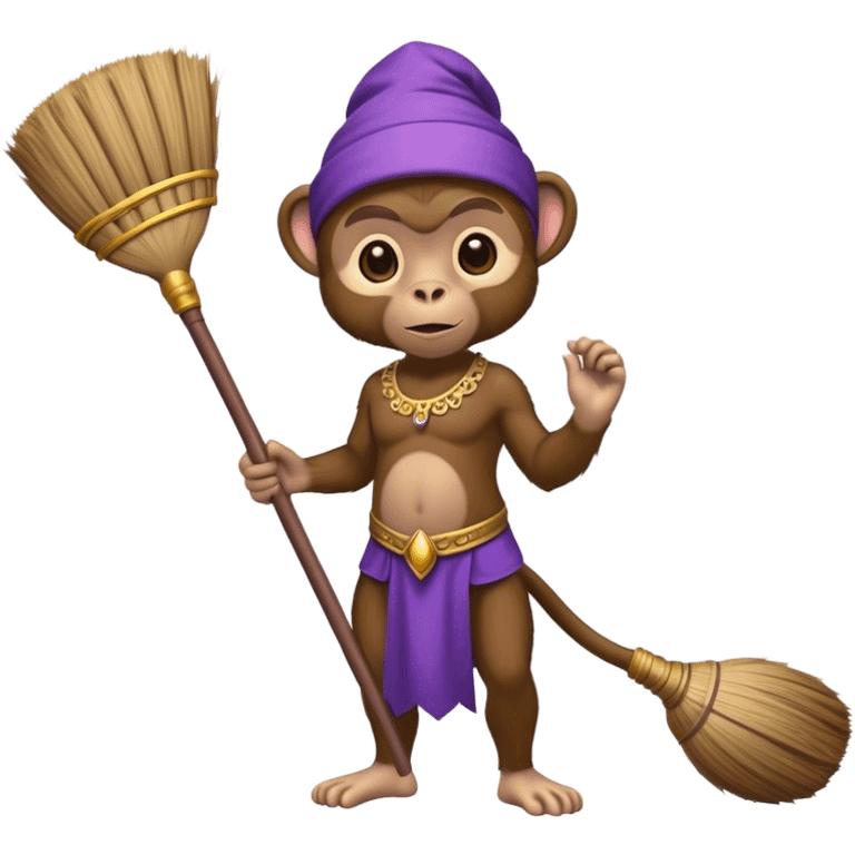 genie monkey, purple attire, holding broom emoji