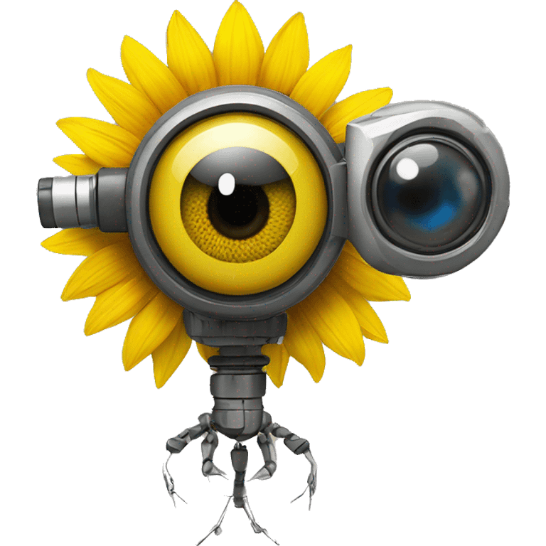 a human with one eye as sunflower and other as a robo eye sensor  emoji