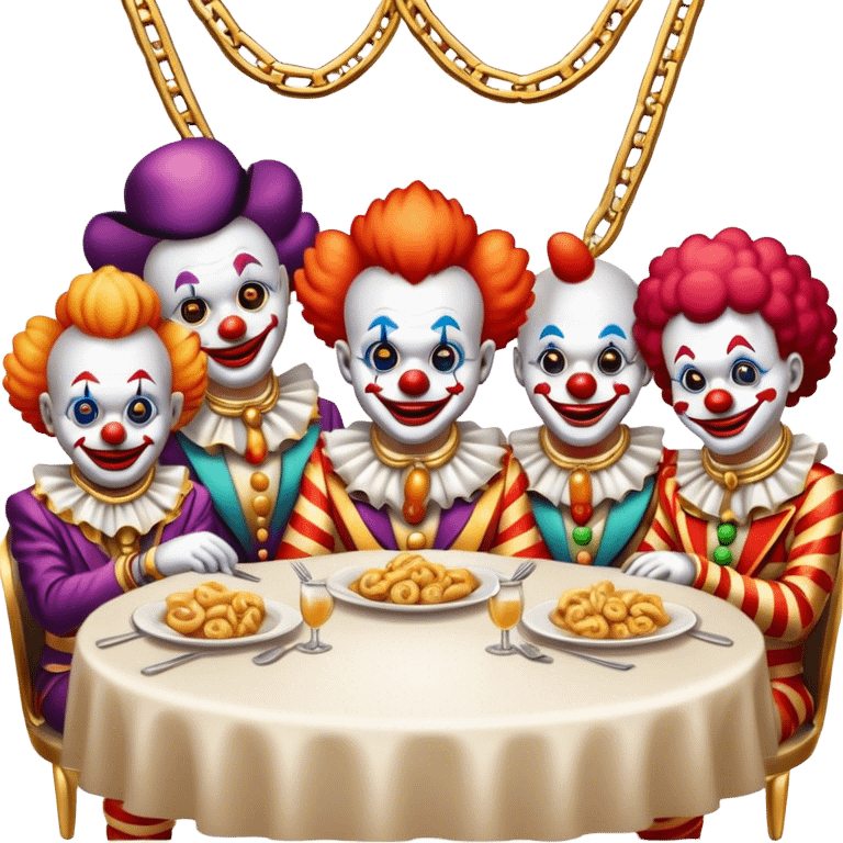 Vip restaurant full of clowns with golden chain on the neck emoji