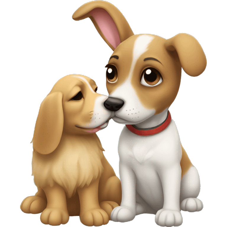 rabbit kissing a dog emoji