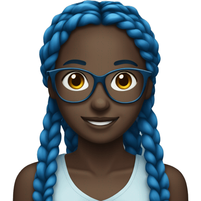 Dark skin with blue long braids girl smiling with glasses emoji