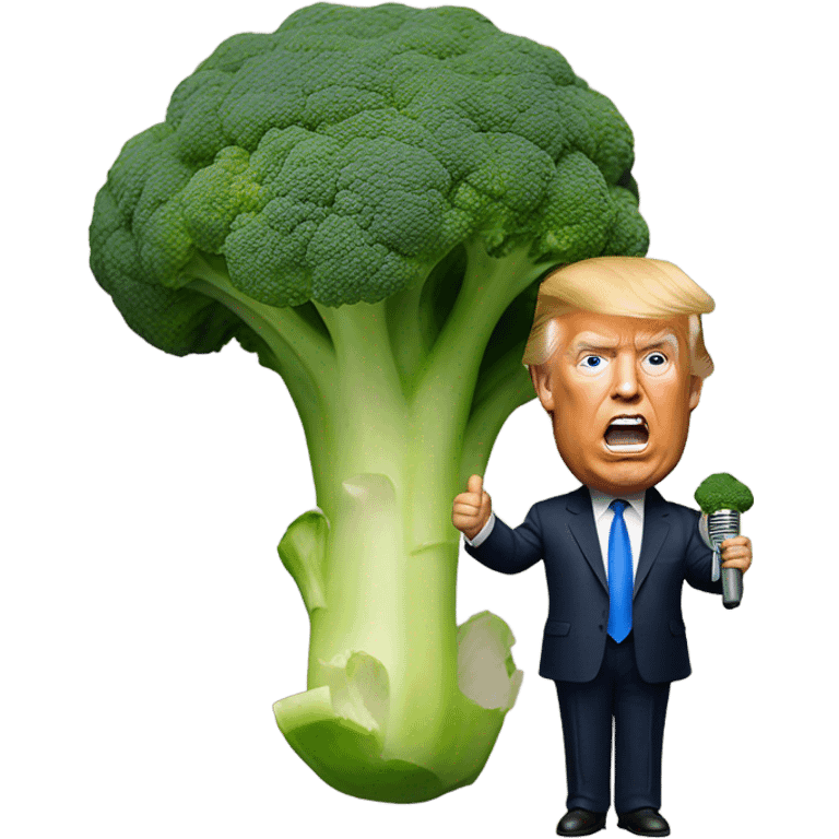 Donald trump holding a microphone with broccoli  emoji