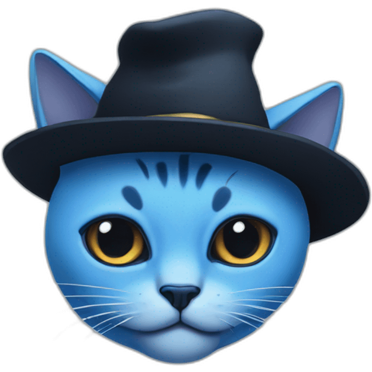 blue cat face with full black eyes and shroom hat emoji