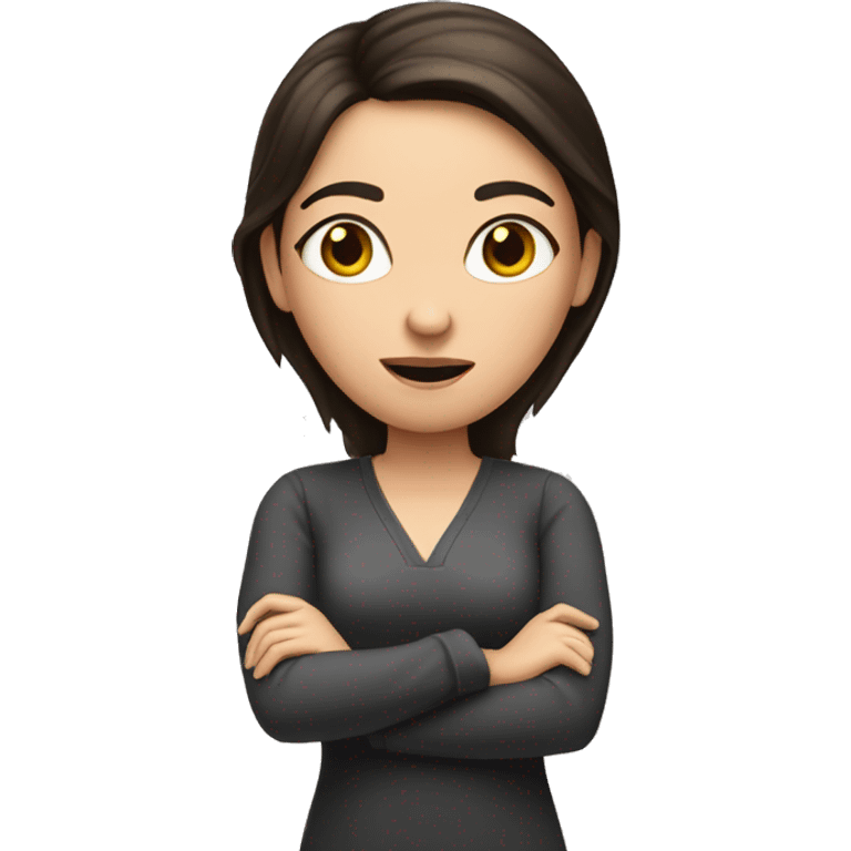 Brunette girl with fair skin shrugging emoji