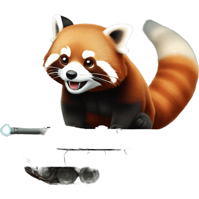 red panda sitting on tank and charging emoji