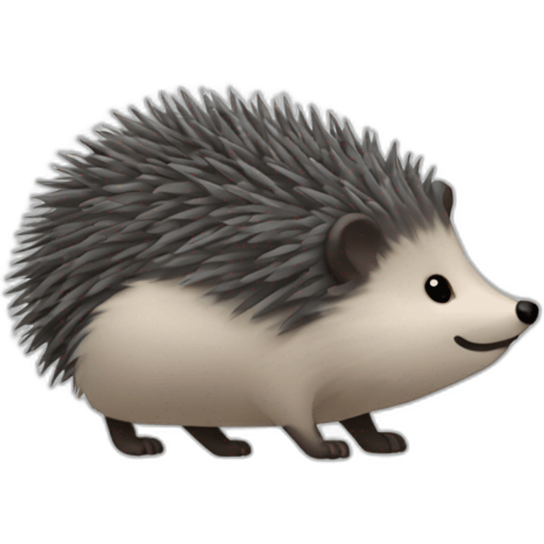 Hedgehog dark gray quills one black ear one white ear different colored ears full body emoji