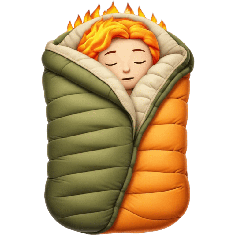 Cinematic Realistic Sleeping Bag, plush and slightly wrinkled, rich fabric texture catching the firelight, glowing with warmth and inviting coziness, nestled within a peaceful campsite. emoji