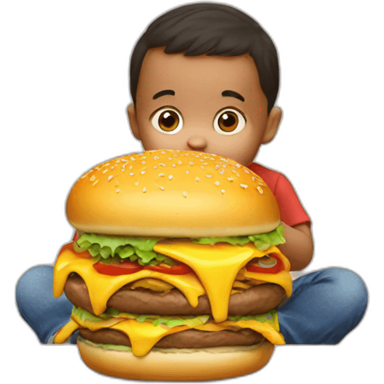 Baby eating a massive burger emoji