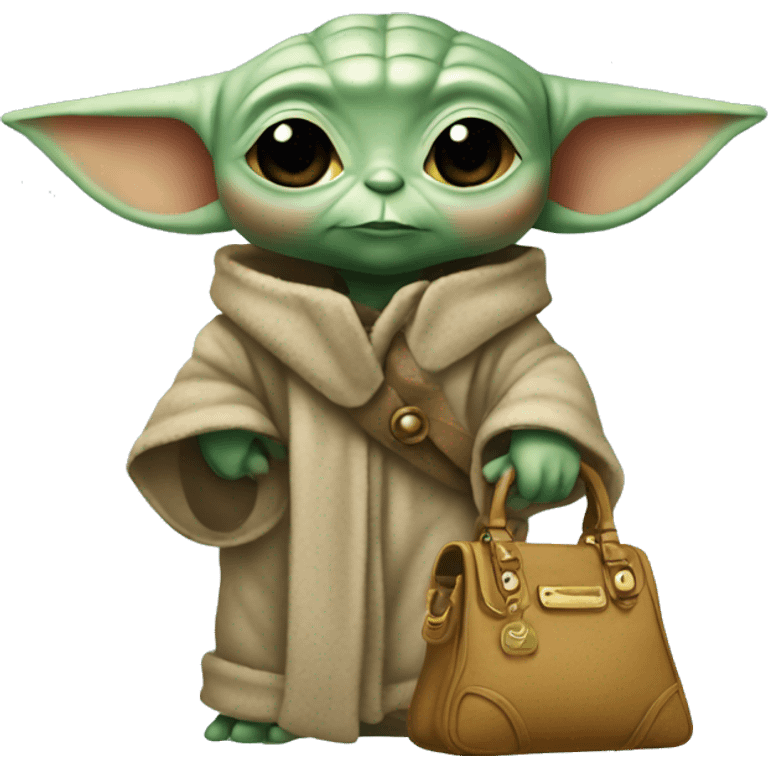 Baby Yoda with a Handbag with Leo pattern emoji