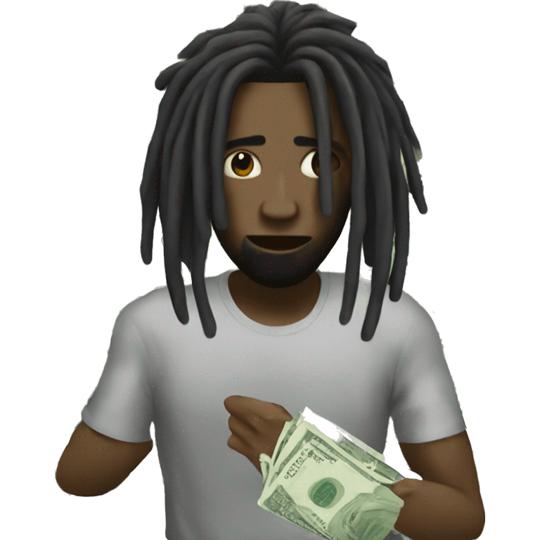 A man with no face and dreads being surrounded by with cash as aura emoji