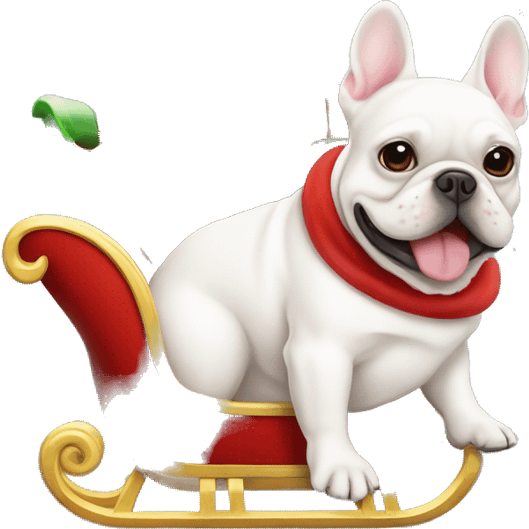 White French bulldog sitting in Santa’s sleigh emoji