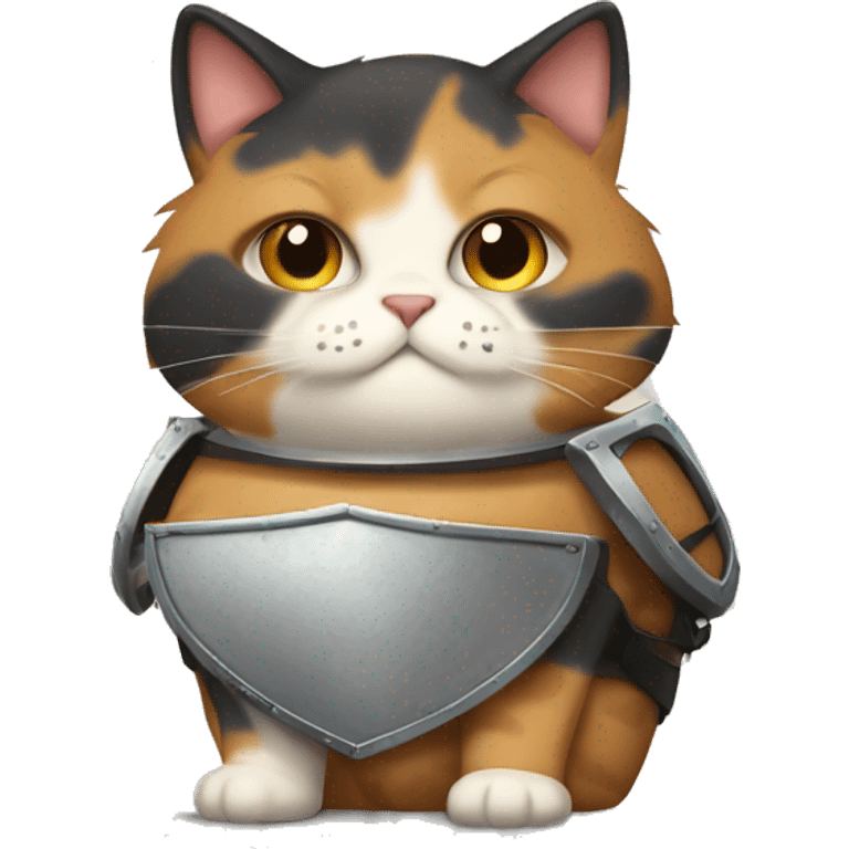 Fat calico cat with a shield  emoji